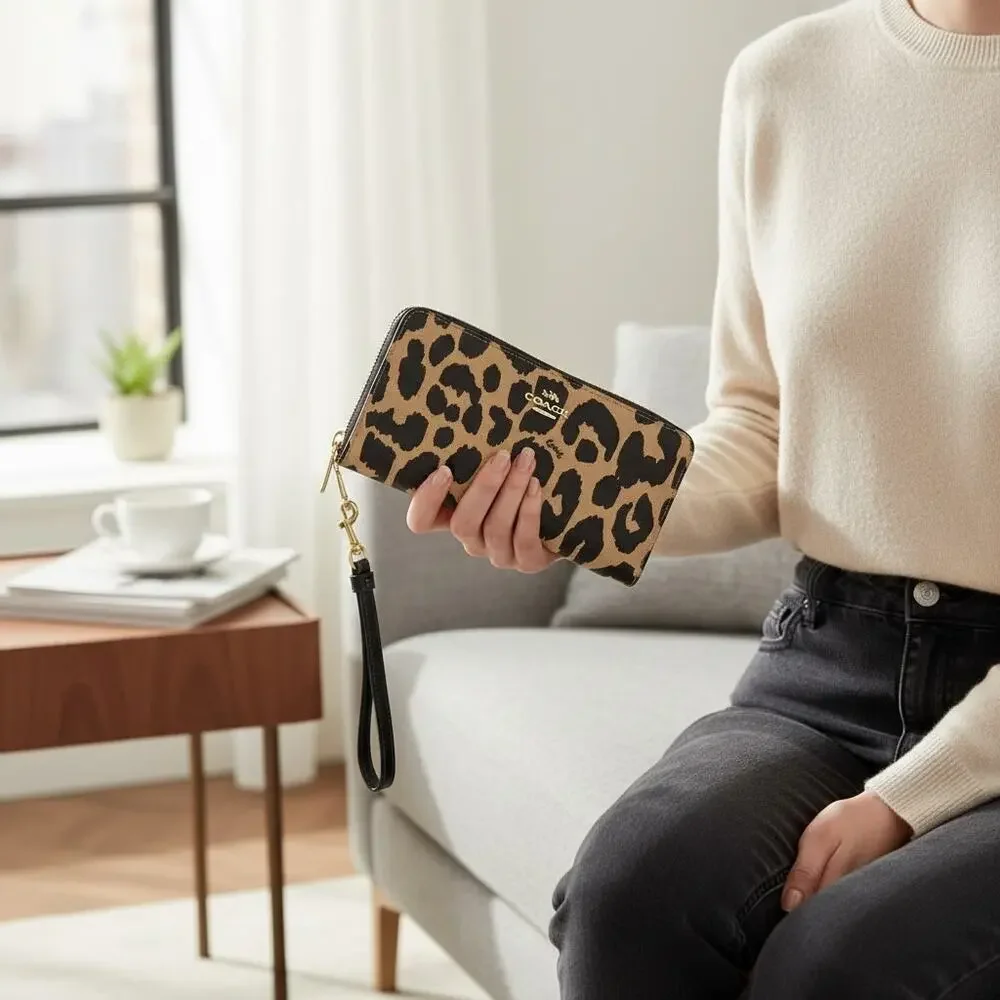 Coach Long Zip Around Wallet With Leopard Print CW477
